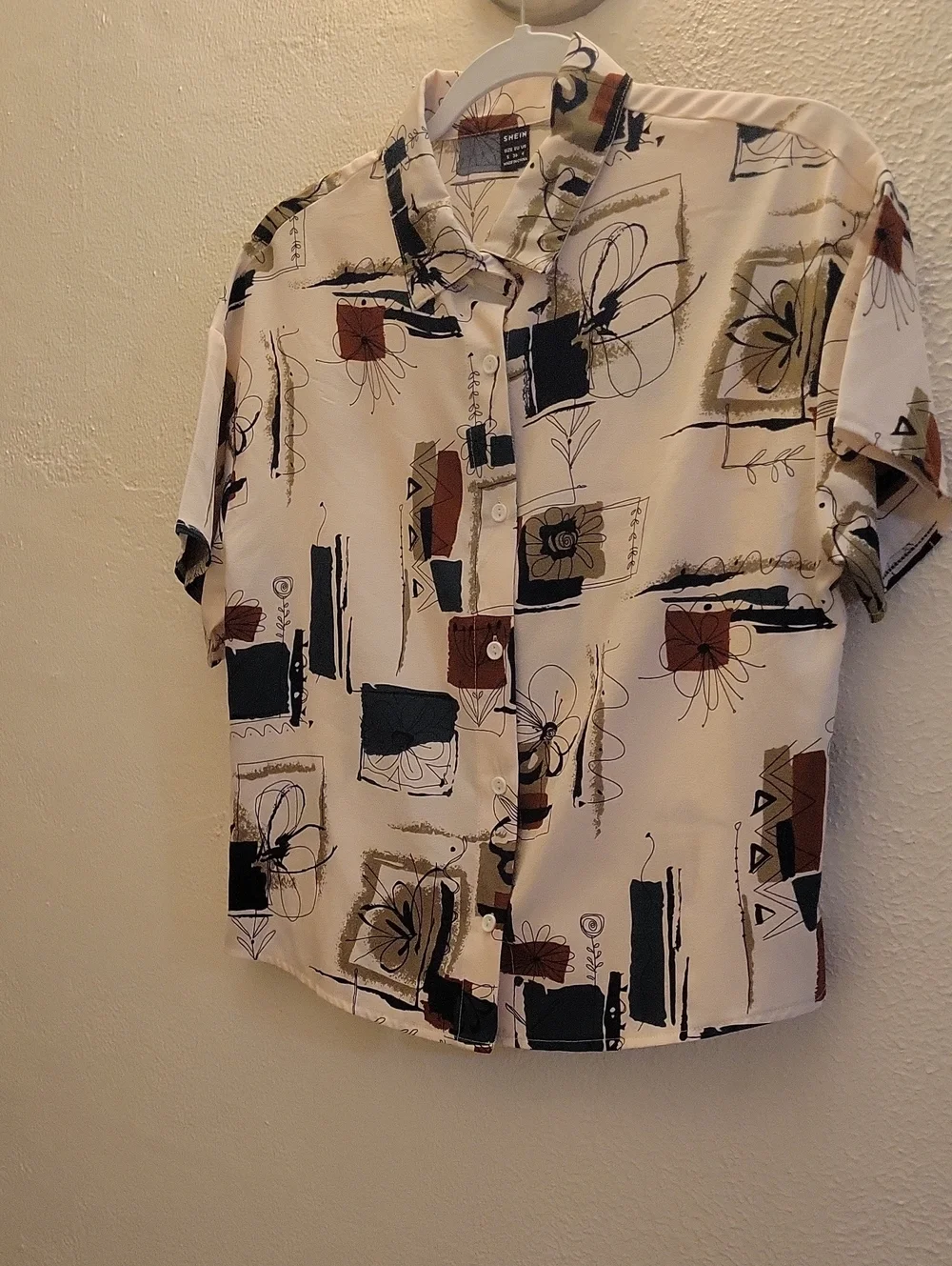 Mommy And Me SHEIN Cream Button-Up Top with Rust & Teal Floral Print
